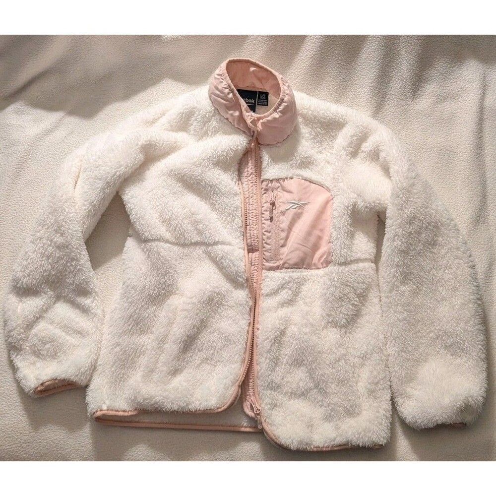 Reebok White Pink Girls Youth Large 14/16 Sherpa Full Zip Up Jacket
